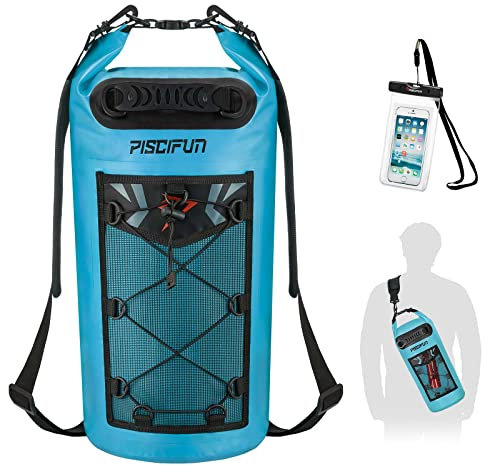 Piscifun Mochila impermeable de 10 L, 20 L, 30 L, 40 L, mochila flotante con funda impermeable para teléfono para deportes acuáticos, pesca, canotaje, kayak, surf, rafting, regalo para hombres y