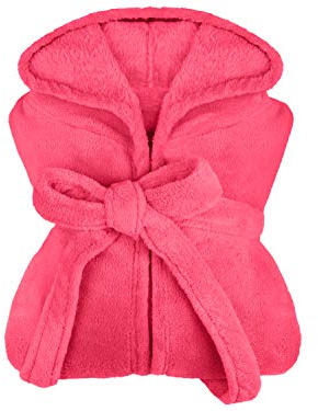 npluseins extra weicher Kapuzen-Bademantel aus Kuschelfleece - in modernen Farben und verschiedenen Größen - unisex & wadenlang, L, pink