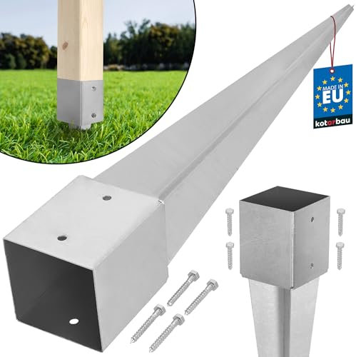 KOTARBAU® Support de Poteau a Enfoncer 121 x 121 mm Longueur 750 mm Pied de Poteau Galvanisé à chaud Ancre a Enfoncer pour Poteau Fixation Poteau Bois Support Poteau Bois à Enfoncer