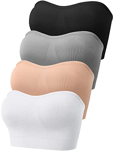 Geyoga 4 Tops de Bandeau sin Tirantes con Relleno Soporte Antideslizante Sujetador Bandeau sin Costuras (L, Color Clásico)