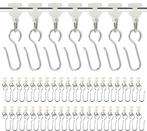 Ganchos Deslizantes para Rieles De Cortina, Ganchos De Cortina De Plástico, 40 Piezas Ganchos Deslizantes para Riel, con 40 Piezas Ganchos para Cortinas Metalicos, Ganchos para Cortinas De Riel