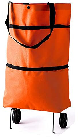 Grocery Cart Foldable Shopping Cart for Groceries with Wheels and Removable Bag Reusable Grocery Bags Travel Bag Folding Hand Truck Orange