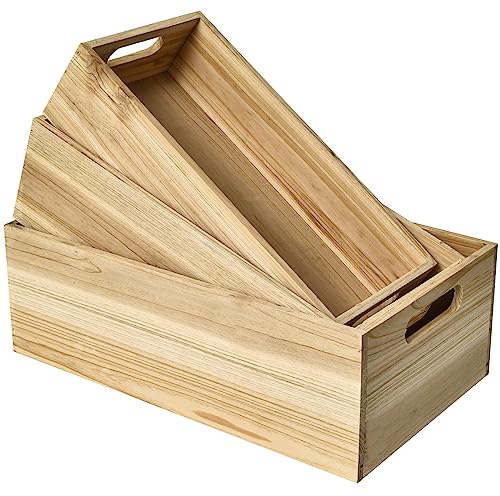 MACVAD Set of 3 Wooden Boxes for Storage Small Crates for Display and Organizing, Farmhouse Style Storage Boxes for Crafts, Decor, Home Pantry and Living Room