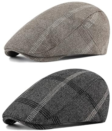 HNJKJEU 2 Gorras Planas Hombre Boina Algodon Gorra Vendedor de Periódicos Boinas Vintage para Primavera Otoño (B)