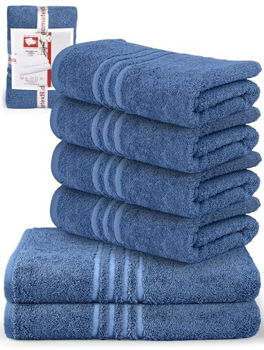 DecoHomeTextil Handtuch-Set 4 Handtücher 50 x 100 cm, 2 Badetücher 70 x 140 cm in Blau aus 100% Baumwolle, hochwertig, kuschelweich und saugstark
