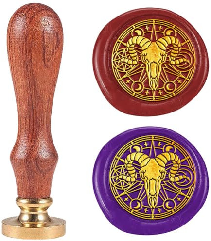 DELORIGIN Wachs Siegelstempel Mit Astrologie Widder Totenkopf 25 mm Messing Siegelkopf Vintage Siegelstempel Mit Geprägtem Buchstaben Für Einladungen Partys Geschenkverpackungen Dekoration