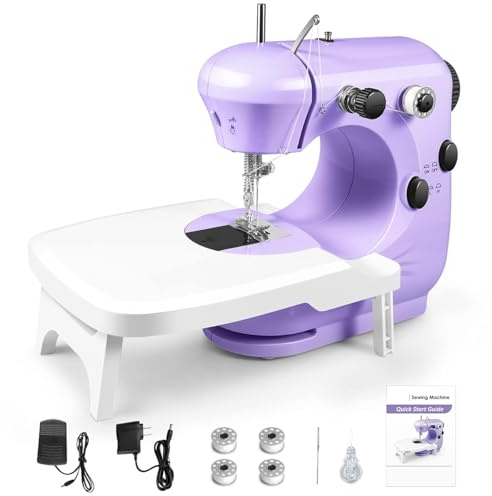 Casafield Mini Sewing Machine for Beginners, Portable Sewing Machines with Extension Table, Adjustable 2 Speed with Foot Pedal with Sewing Kits, Best Gift for Kids Women Household, ABS-V1, Purple
