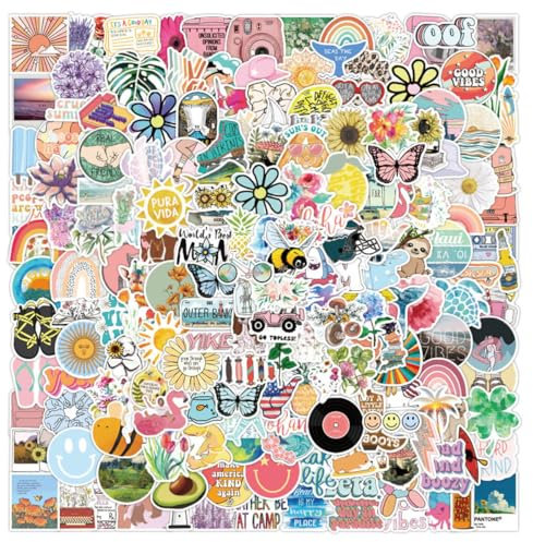 Ptyism 200 Stück Sticker Aesthetic，Vsco Stücke Aufkleber丨Wasserfeste Aufkleber，Wasserdicht Vinyl Stickers Vinyl Sticker set Für Sticker Laptop,Sammelalbum,Gitarre,Tasse,Wasserflasche,Mobiltelefon usw