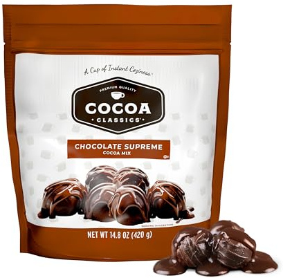 Cocoa Classics Mélange de cacao suprême au chocolat fabriqué avec du lait sans graisse, il suffit d'ajouter de l'eau chaude, sans gluten et casher, compatible avec le lait, sac de 420 ml (lot de 1)