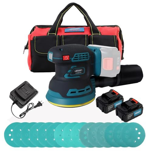 Orbital Sander with 2x20V 4Ah Batteries and 1xCharger,5 inch Variable Speed Cordless Orbital Sander, Brushless Motor Cordless Palm for Woodworking, Sanding, Polishing-JOVANT