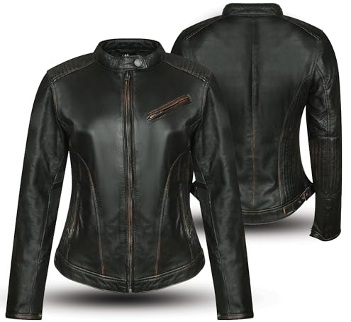 ASPIDEX Giacca in Pelle da Donna Giacche Stile Moda da Donna in Vera Pelle Impermeabile (IT, Numero, 44, Regular, Regular, Nero)