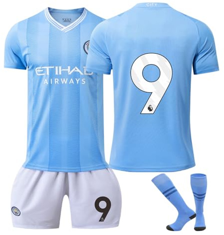 sinirttou Ensemble de Maillot de Football pour Enfant, Maillot de Football en Jersey , T-shirt de Football, Short de Football pour la Enfant L Bleu,Taille:26 (Hauteur: 140-150CM)