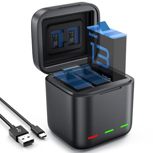 Jeebel Batteriladdare för GoPro Hero 13 Black — 3-Kanals Snabbladdare med USB-C-Kabel — Kompakt Laddare Kompatibel med GoPro Hero 13 Black Originalbatterier (Ingen Batteri)