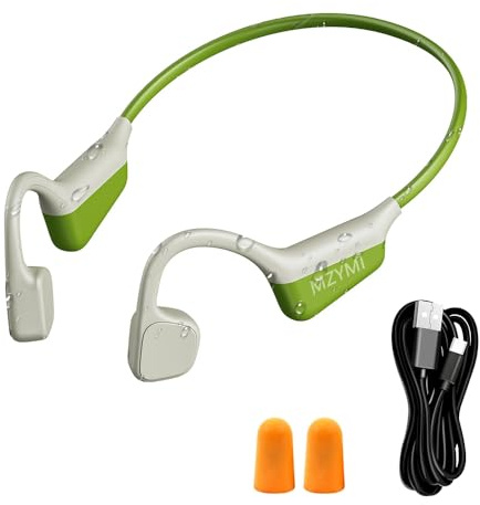 MZYMI Bone Conduction Headphones, Wireless Bluetooth 5.4 Open Ear Headphones,with Mic,15H Playtime,IPX6 Waterproof Sports Headset,for Running,Cycling,Workouts, Outdoor Sports (Green)