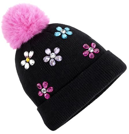 PinkSheep Toddler Winter Hat, Cute Girls Warm Beanie with Pom Pom and Fleece Lined Winter Hats,Fashion Kids Knit Beanies Cap