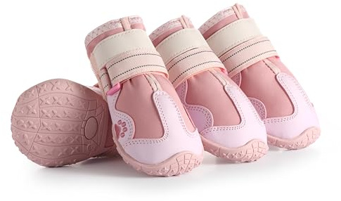 AOKOWN Dog Shoes for Medium Dogs, Large Dog Boots for Winter Snow, Hot Pavement, Dog Booties & Paw Protectors Pink Size 4