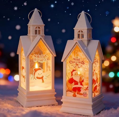 2 Farolillos Led De Navidad, Farol Antiguo Con Vela Led,Casas Alimentadas Por Pilas, Para Interiores, Iluminación Festiva Como Decoración De Mesa y Decoración De Fiestas