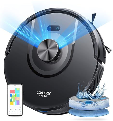 Aspirateur Robot, 10000Pa 200Mins Robot Aspirateur Navigation LiDAR Laveur, Robot Laveur de sol, Cartes Pour Sols Multiples, Commande Alexa/APP/WiFi, Idéal Pour Poils d’Animaux, Tapis et Sols Durs