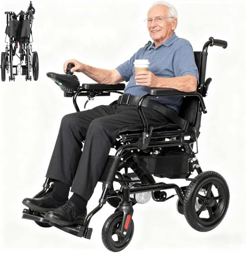 Sedia a rotelle elettrica pieghevole fuoristrada – doppio motore 250 W, portata 20 km, portata 100 kg, compatta pieghevole per anziani e adulti