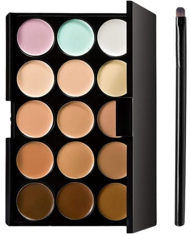 Palette correttori, 15 colori Correttore colore Palette trucco Camouflage viso Contorno Prodotti per trucco con spugna ovale e pennello Crema per il di bellezza