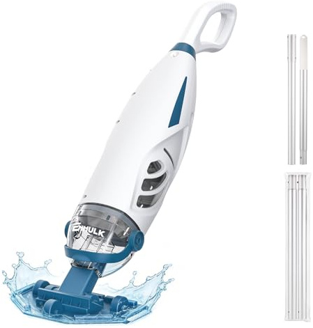 ENHULK Aspiradora inalámbrica para piscina con poste de extensión de 6 pies, potente succión mejorada de 26.5 galones/min, 2 unidades de filtro, tiempo de funcionamiento de 1 hora, limpiador de