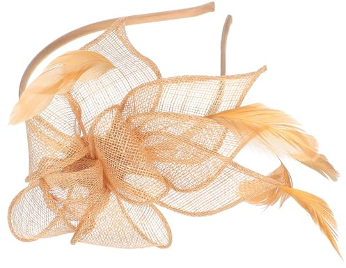 KAJNBN Chapeau Fascinateur Femme Or, Bandeau Clip, Célébration Halloween | Lin, Plume, Jute et Abs, Style Vintage Élégant, pour Coiffure Courte et Événements Religieux