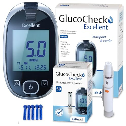 GlucoCheck Excellent Starter-Set (mmol/l) mit 60 Teststreifen
