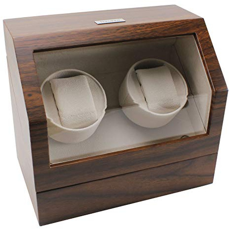 Heiden Double Watch Winder in Walnut - Automatic Watch Window for 2 Watches - Japanese Motor - Zero Magenetization - Use Batteries or Adapter Dual Watch Winder for Automatic Watches for Rolex