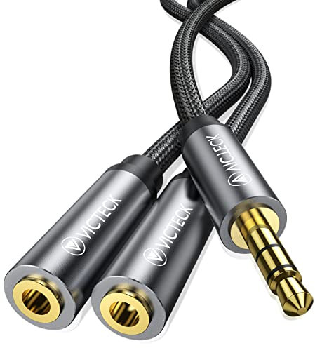 VICTECK Adattatore audio Jack Y, 3,5 mm maschio a 2 x 3,5 mm, cuffie stereo audio splitter Cable Double Plug Aux Splitter Extension for Apple, Smartphone, Speaker, 25 cm