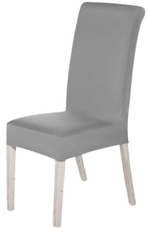 Trimming Shop High-Back Chair Covers for Dining Room Chairs, Silver, 1 Pack | Spandex Stretch Removable Washable Armless Chair Protective Slipcover for Kitchen, Wedding, Party, Banquet & Hotel