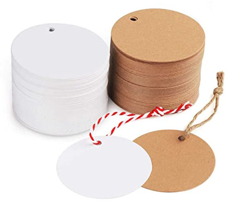 200stk. Kraftpapier Rund Anhänger Etiketten Stern Geschenkanhänger und Jute Schnur 20M für Hochzeit Geschenke zum Basteln (Rund Kraftpapier Anhänger)