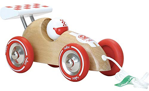 Vilac - Voiture de Course à Trainer - Voiture Vintage Rouge - Jouet Intergénérationnel à Tirer - Bois Naturel - Jouet Durable - A partir de 2 Ans