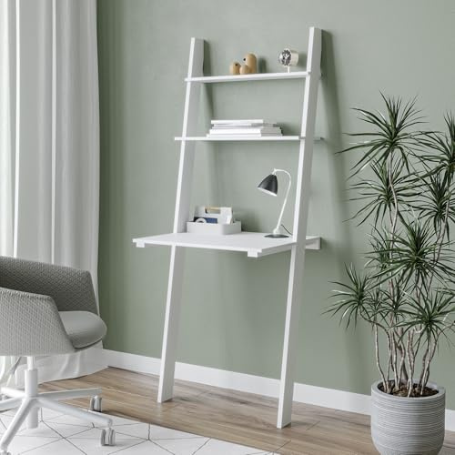 URBNLIVING White Or Grey Ladder Desk 2 Shelf Wooden Bedroom Computer Table Work Office Unit (White)