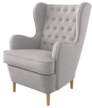 Furninero - Sillón orejero, Estilo Chesterfield, capitoné con diseño de Diamante de Botones Profundos, Patas Redondeadas de Roble, Naturel Lilly Beige Tela (Resistente a Las Manchas), Beige