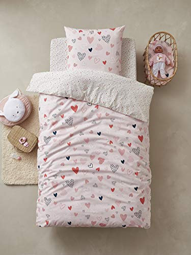 VERTBAUDET Parure Housse de Couette + taie d'oreiller Enfant Coeurs en Fete Oeko-Tex® Rose/Multicolore 140X200 63X63