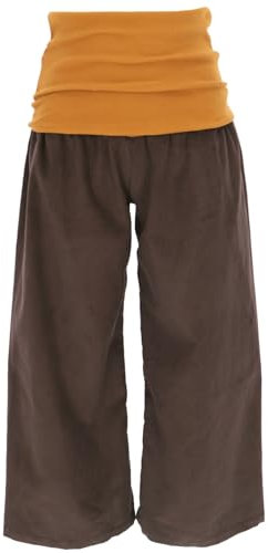 GURU SHOP Weite Cord Marlenehose, Wellnesshose, Yogahose, Boho Hose mit Breitem Bund - Braun, Damen, Baumwolle, Size:L