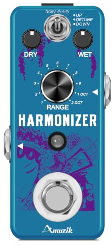 Amuzik Guitar Harmonizer Effect Pedal Digital Pedal Pitch Shifter 3 Tone Modes Harmony Pitch Shifter Detune Mini Size True Bypass