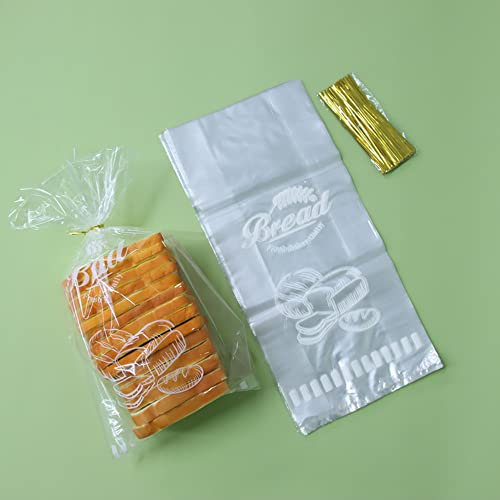 Lesibag Bread Loaf Packing Bags - Printed Bags for Homemade or Bakery Bread - Reusable for Large Loaves - 8” x 4” x 18” (50 pcs)