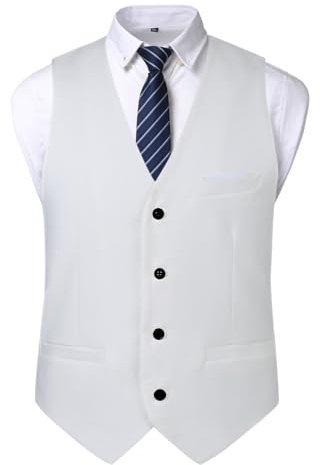 Oralidera Gilet da Abito da Uomo Formale da Cerimonia Nuziale da Uomo Slim Fit Gilet a Spina di Pesce Abito Abito Gilet (Bianco, XXL)