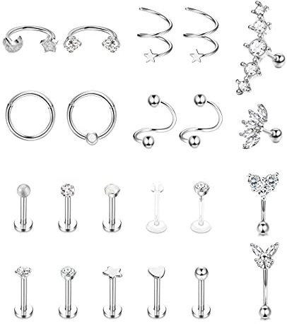 Kakonia 16G Piercing Ohr für Damen Herren Edelstahl Forward Helix Piercing Schmuck Labret Piercing Rook Daith Conch Piercing Ring Tragus Ohrringe Silber