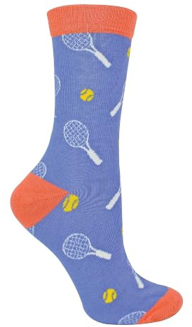 Miss Sparrow Ladies Bamboo Socks with Tennis Rackets on Them Crazy Unique Funny Printed Novelty Socks for Women (4-7, Tennis)