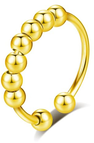 INFUSEU Anti Stress Ringe, Fidget Angstring Gold Ringe Verstellbar Bead Einstellbare Spinner Worry Schmuck Anxiety Ring Geschenk für Frauen Damen Mädchen