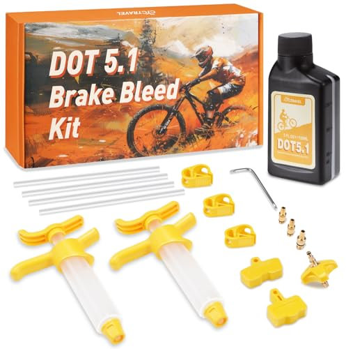 cyctravel Brake Bleed Kit for Sram, Avid Hydraulic Disc Brakes. Bicycle Hydraulic Brake Bleed Kit Including Metal Adapters and 150ML High Performance DOT 5.1 Brake Fluid