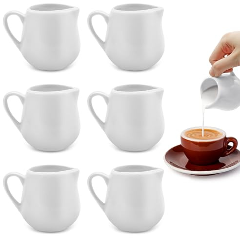 Iceten 6 PCS Small Milk Jug Set - White Ceramic Frother, Creamer, Sauce Pots, Mini Tea Pot, Gravy and Coffee Jugs With Handle for Home Kitchen Office Coffee Bar (110 ml/3.9oz)