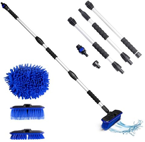 Cepillo/Escoba Limpiador Extensible 1,42m, Limpiador de Ventanas, Paredes y Coches, Palo Limpia Cristales, Escoba con Agua y Jabon, Hidrolimpiadora Agua Presion