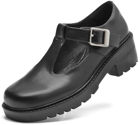 DADAWEN Women's T-Strap Mary Jane Pumps Chunky Platform Lolita Dress Shoes Matte Black 4 UK