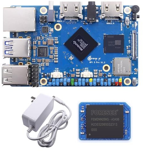 APBVIHL Orange Pi 5 Pro 16 GB RAM + 5 V 5 A Power + 256 GB eMMc Rockchip RK3588S 6T 8 Core Open Source Board, unterstützt Orange Pi OS, Android, Debian, Ubuntu