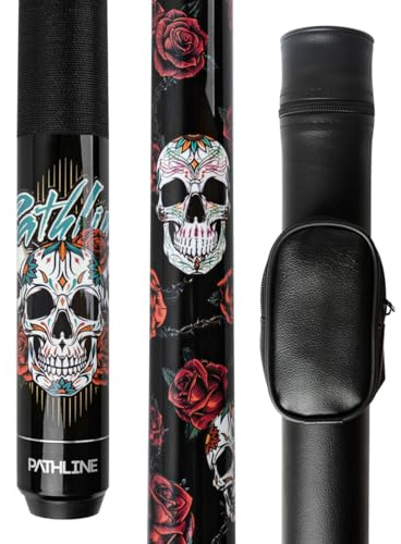 Pathline PL518 Pool Cue Stick - 58 Canadian Maple 13mm Tip Billiard Pool Stick(Black/Skull and Case- 21oz)