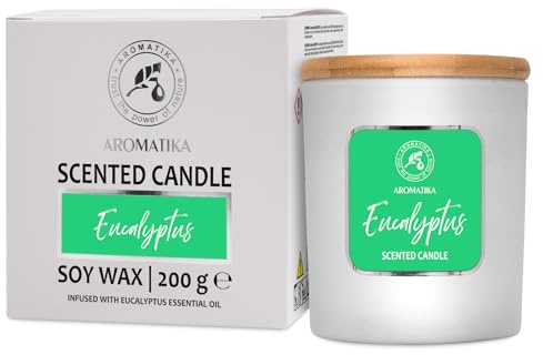 Vela Perfumada Eucalipto 200 g - Vela Aromatica - con Natural Aceite Esencial - Cera soja - Aromaterapia - Fragancia para Hogar - Candle de Regalo - Idea para Cumpleaños - Navidad