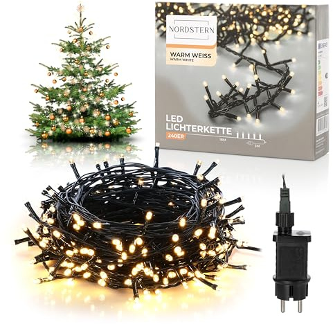 Nordstern Catena luminosa a LED, luce bianca calda, 240 LED, illuminazione natalizia per interni ed esterni, con spina da 18 m, decorazione per albero di Natale, resistente alle intemperie, IP44